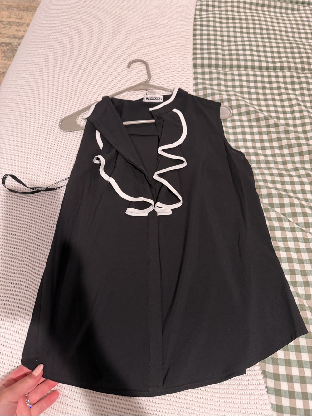 Black Sleeveless Ruffle-Trim Blouse